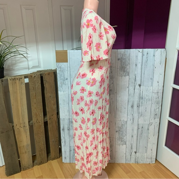 Zara Pink Button Front Midi Floral Dress Sz L - Picture 5 of 9